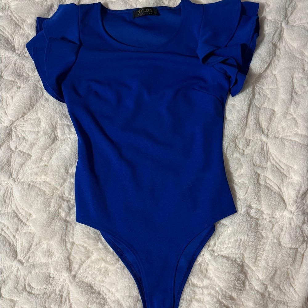 Nylon Royal Blue Ruffle-Sleeve Kids One-Piece Bodysuit